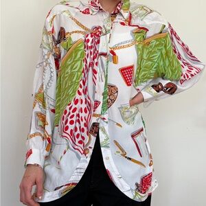 Moschino White and Green Patterned Men's Shirt